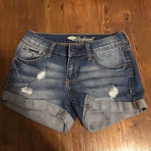 Slightly Distressed Boyfriend Denim Shorts